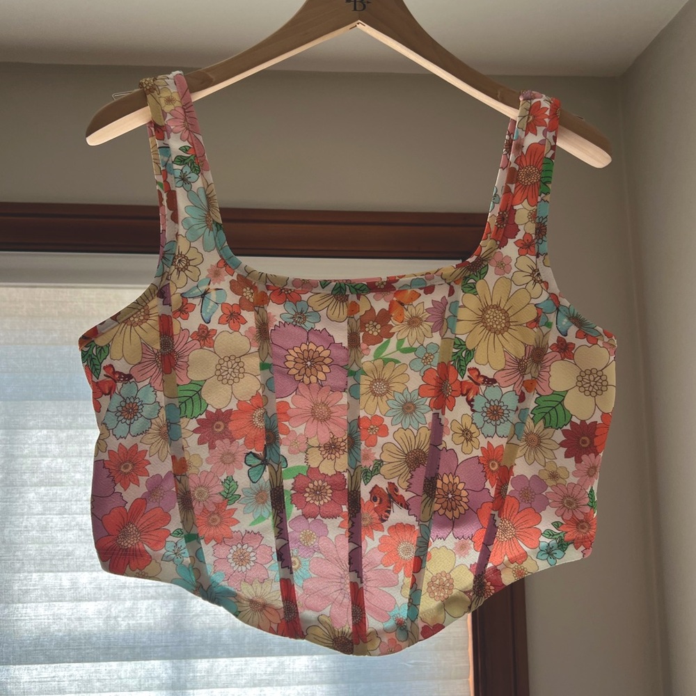 Shein asymmetrical floral corset top